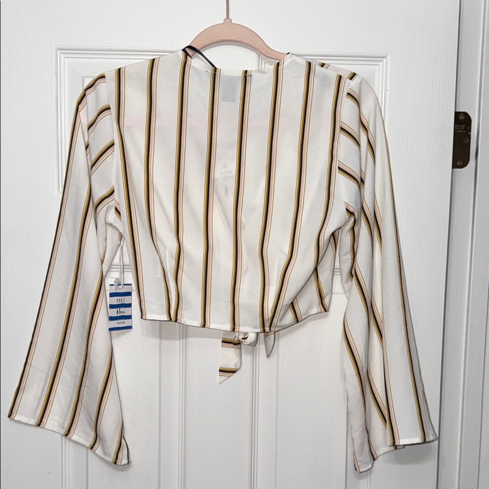 Forever 21 White and Gold Striped Tie-Front Blouse - Picture 7 of 7